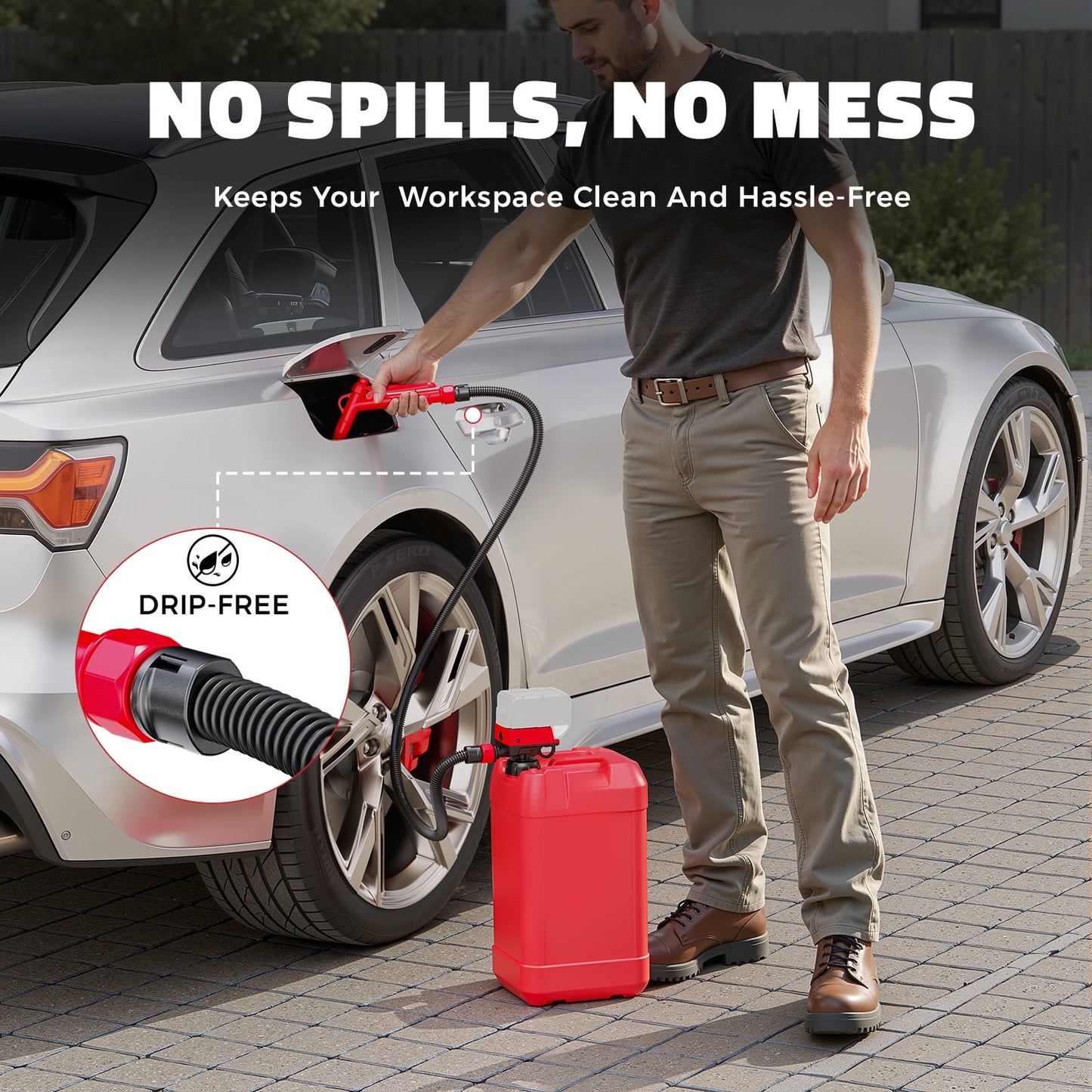 5 GPM Cordless Fuel Transfer Pump Compatible with DeWalt 20V & Milwaukee 18V Batteries, Portable Gas Can Pump with 51" Hose, 5 Adapters, Gas Pump for Diesel, Gasoline (Bare Tool)