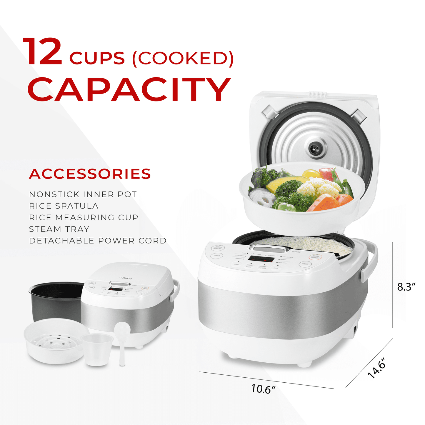 CUCKOO Rice Cooker & Warmer 6 Cup Uncooked / 12 cup Cooked, Smart Fuzzy Logic Ceramic Inner Pot White (CR-0605F)
