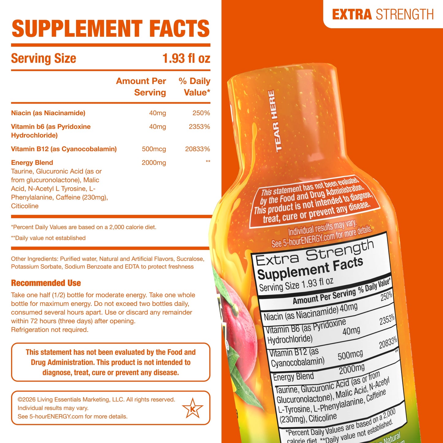 5-hour ENERGY Shot, Extra Strength Peach Mango Flavor, 15 Count