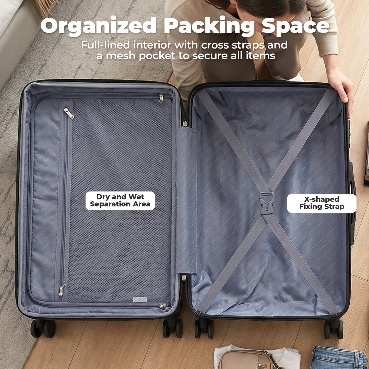 Alvantor 20-28 inch Luggage, Expandable Hardside Suitcase with Spinner Wheels, Blue,Black