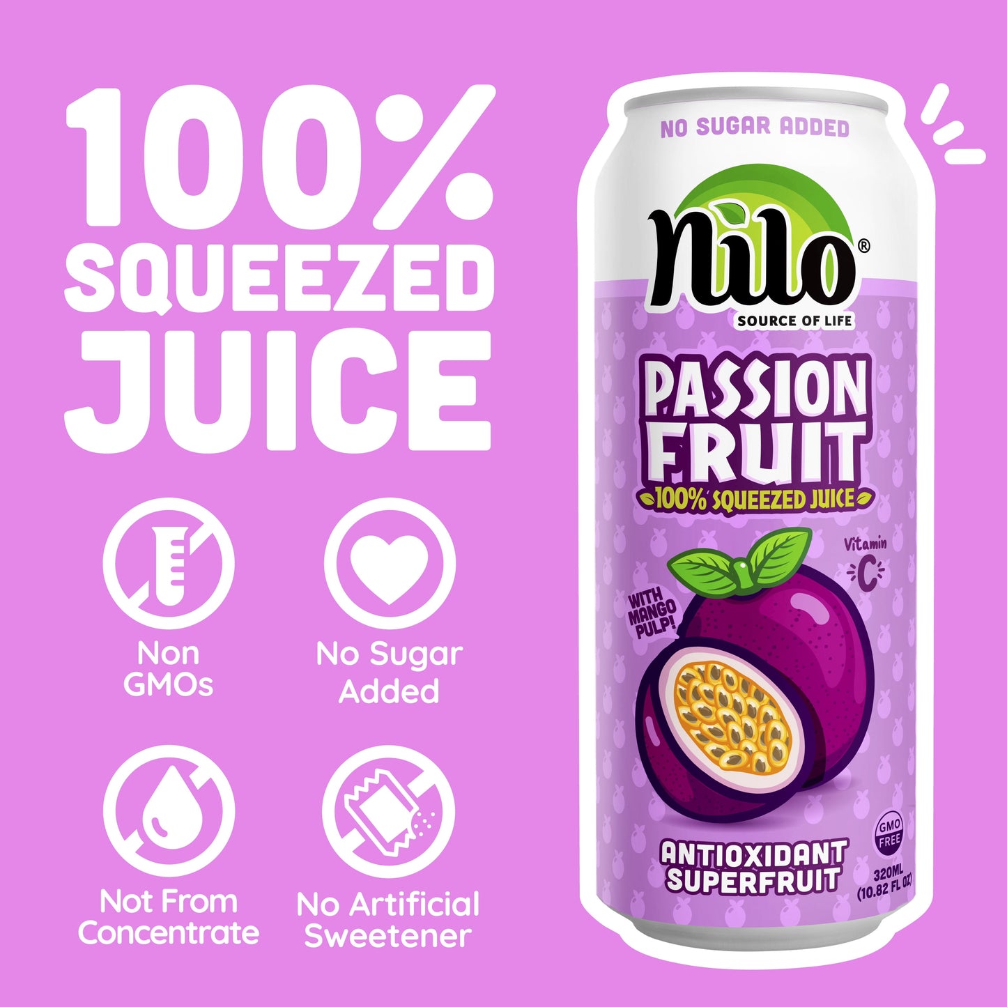 NILO Passion Fruit Juice | 100% Squeezed Maracuya Passion Fruit | NO Sugar added | NOT From Concentrate | 10.8 oz (Pack of 12)