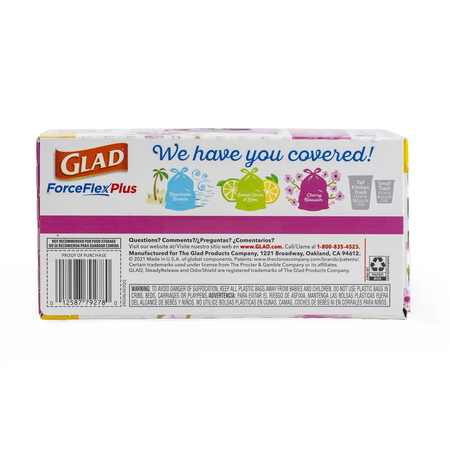 Glad Forceflex Drawstring Bags, Cherry Blossom, 13 Gallons, 34 Count