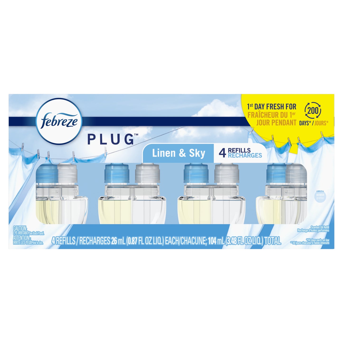 Febreze Plug In Air Freshener Scented Oil Refill Linen & Sky, 4 Count