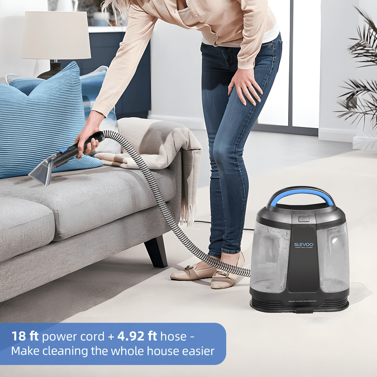 Slevoo Portable Carpet Cleaner, Upholstery Cleaner with Pet Spot Stain Remover, 11Kpa Strong Suction, 450W Powerful Motor