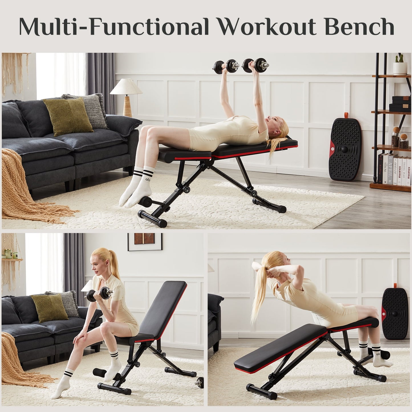 GIANNA 9 Positions Adjustable Weight Bench, Support Up to 795lbs, Foldable Weight Bench for Full Body, Home Gym Fitness Strength Training, Black