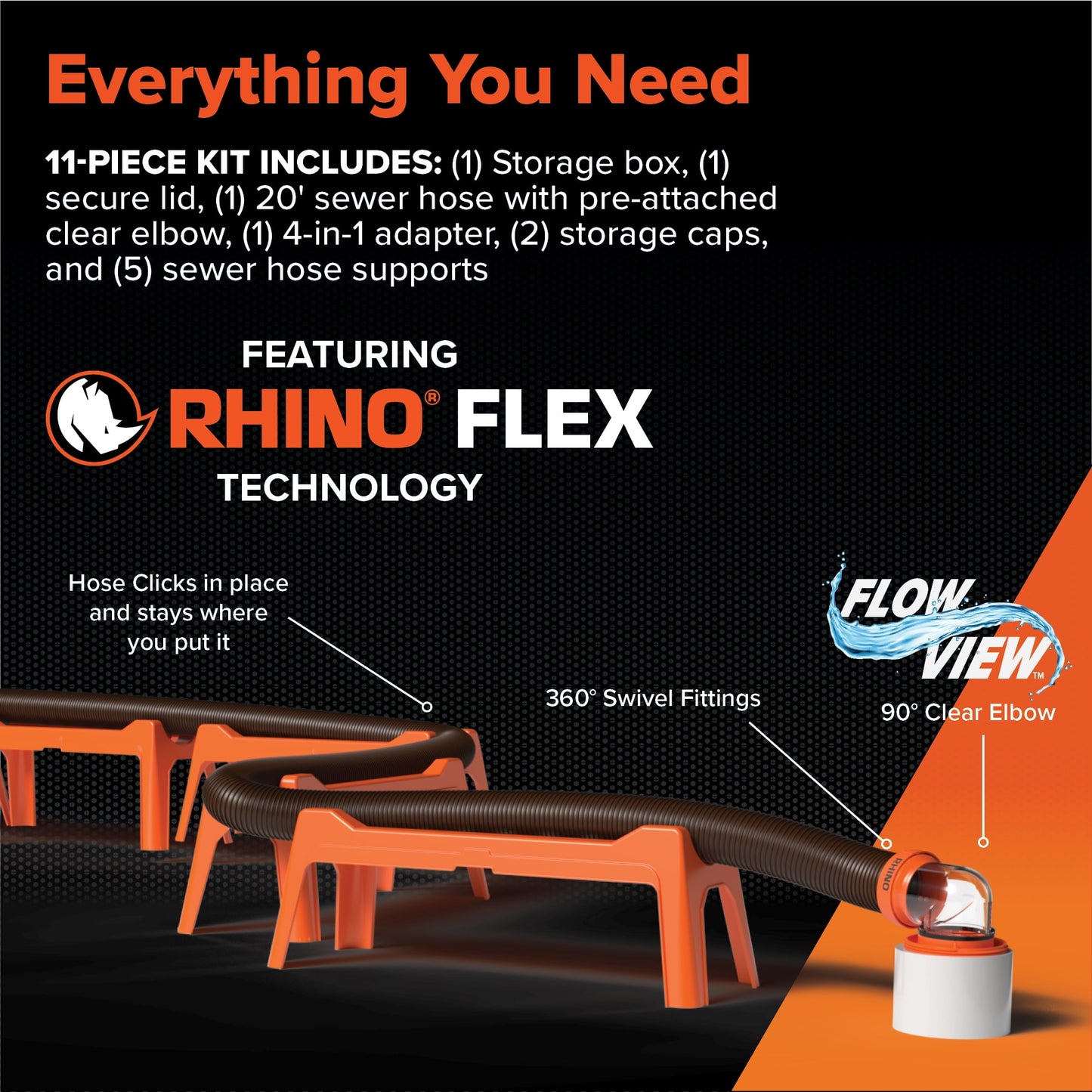 Camco Rhino 12-Piece RV Sewer Kit, 20-ft Sewer Hose & Storage Box, Orange