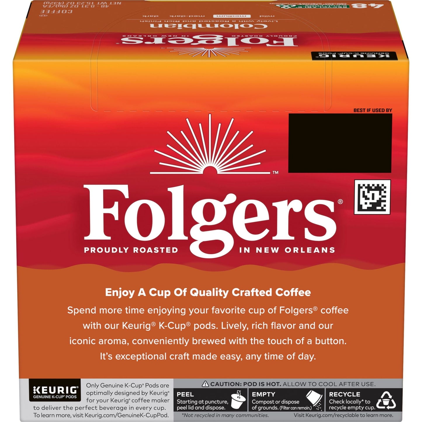 Folgers Colombian Coffee, Medium Roast, Keurig K Cup Pods, 48 count Box