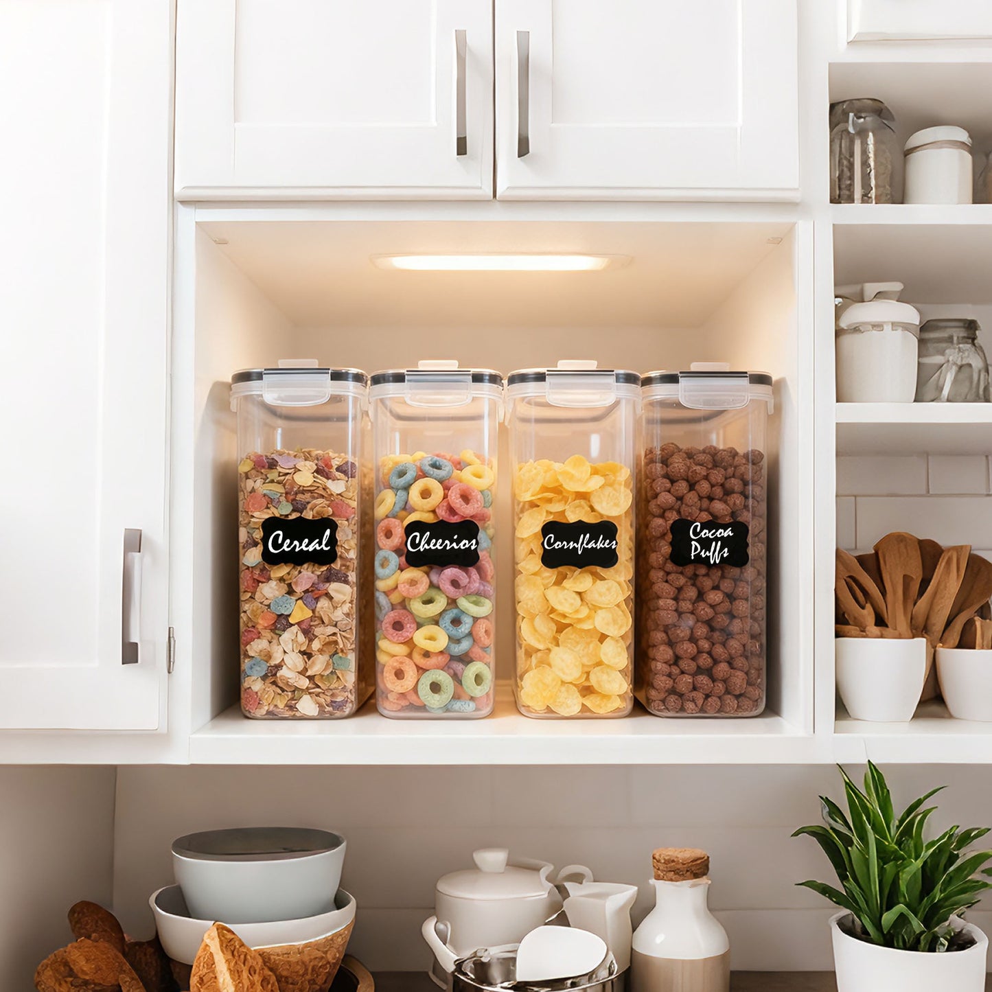 Cereal Container, Food Storage Containers with Lids Airtight Plastic Cereal Keeper Dispenser for Kitchen Pantry, 135 fl oz