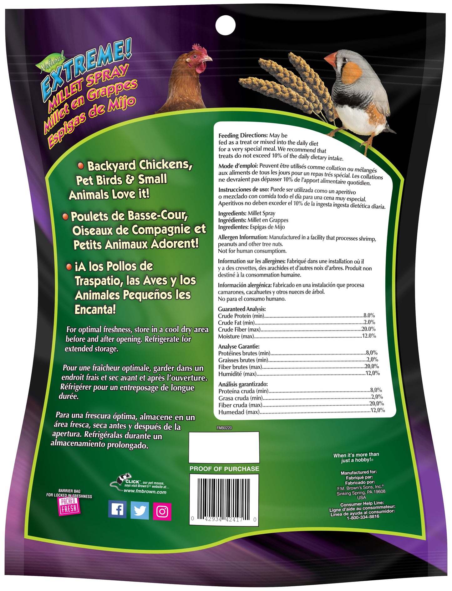 (4 pack) F.M. Brown's Extreme Spray Millet Treat 16 Oz For Parakeets, Cockatiels, and Finches
