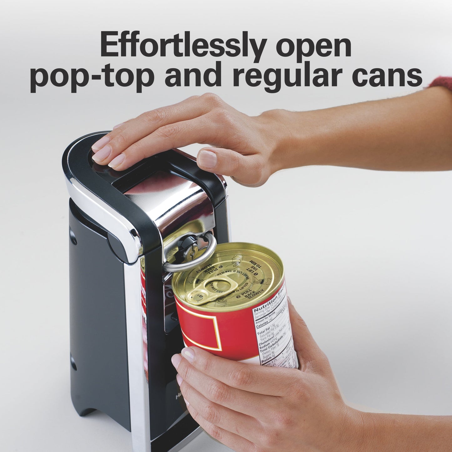 Hamilton Beach Smooth Edge Electric Can Opener, One-Touch, Hands-Free, Easy-Touch Lever, Black & Stainless Steel