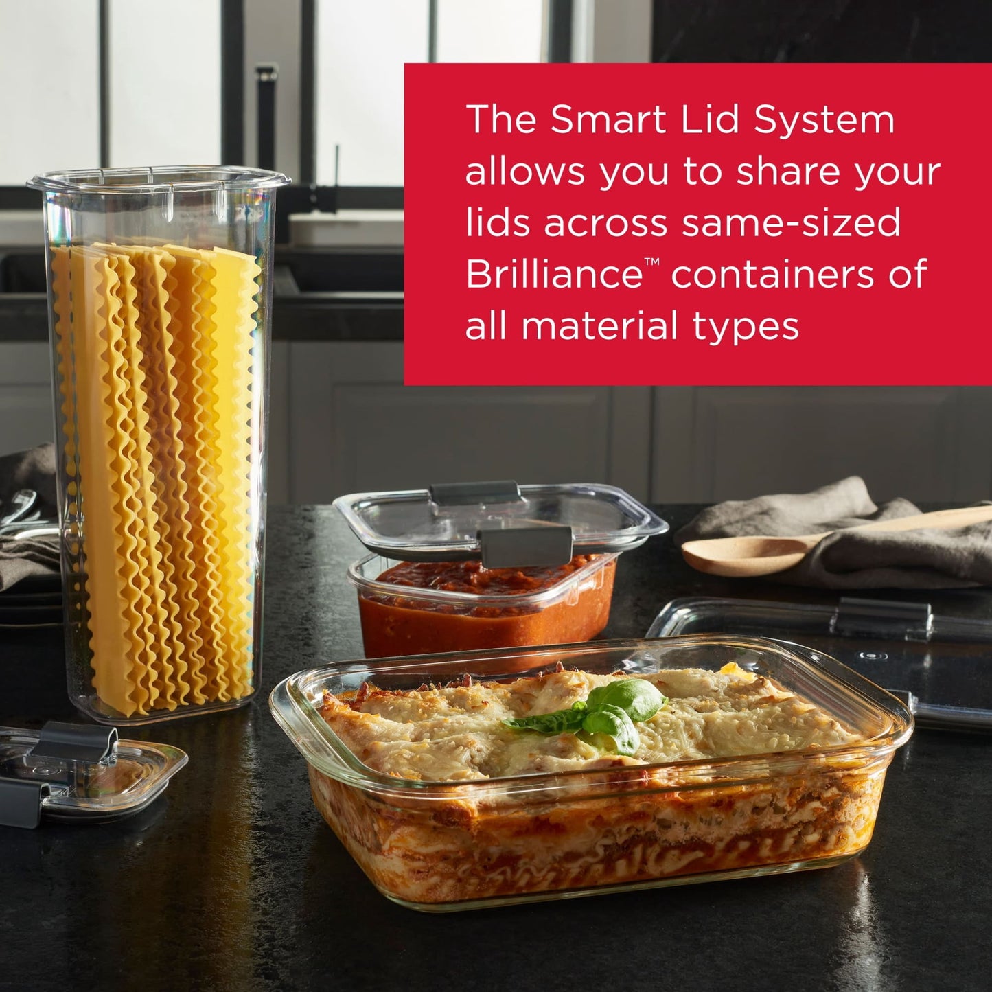 Rubbermaid Brilliance Glass Set of 4 Food Storage Containers with Latching Lids, 3.2 Cups