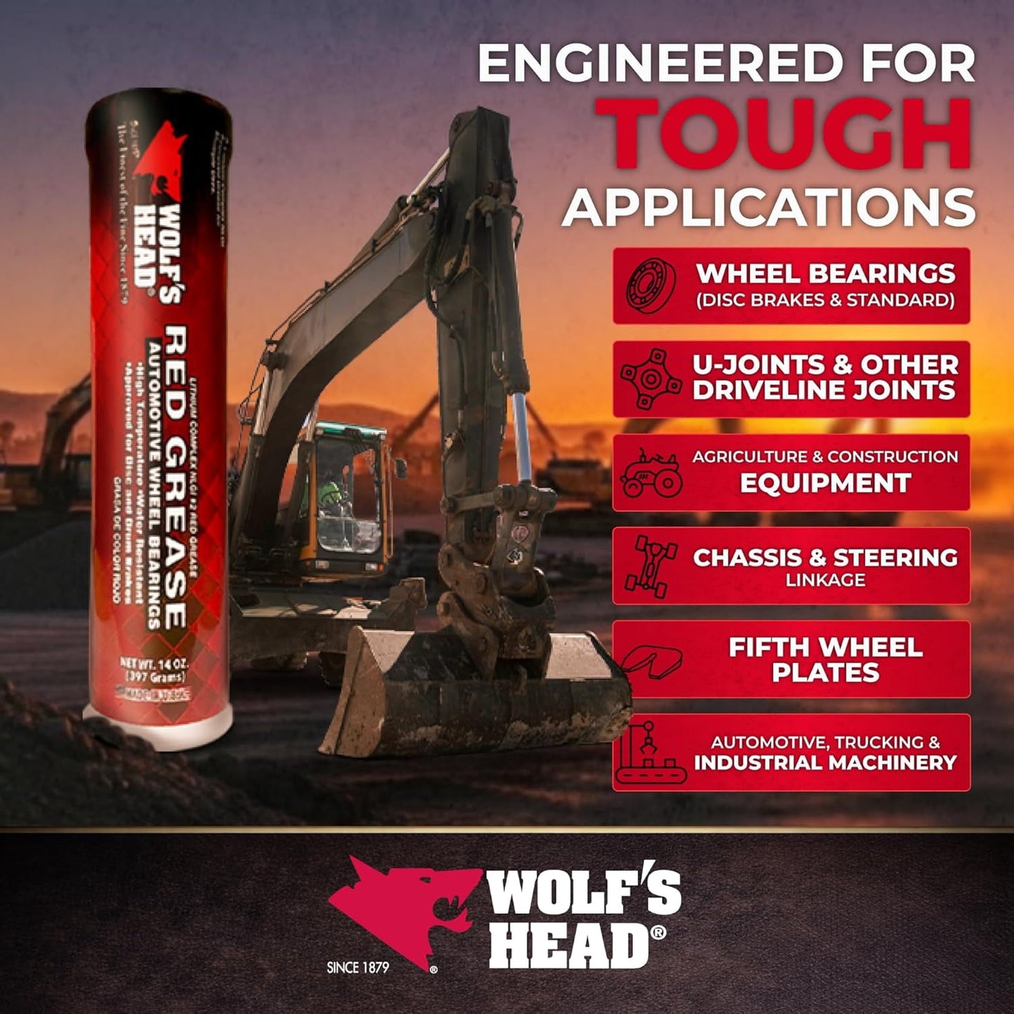Wolf's Head Red Grease NLGI #2 (836-88301-91) 14 Oz Tube, Pack of 10