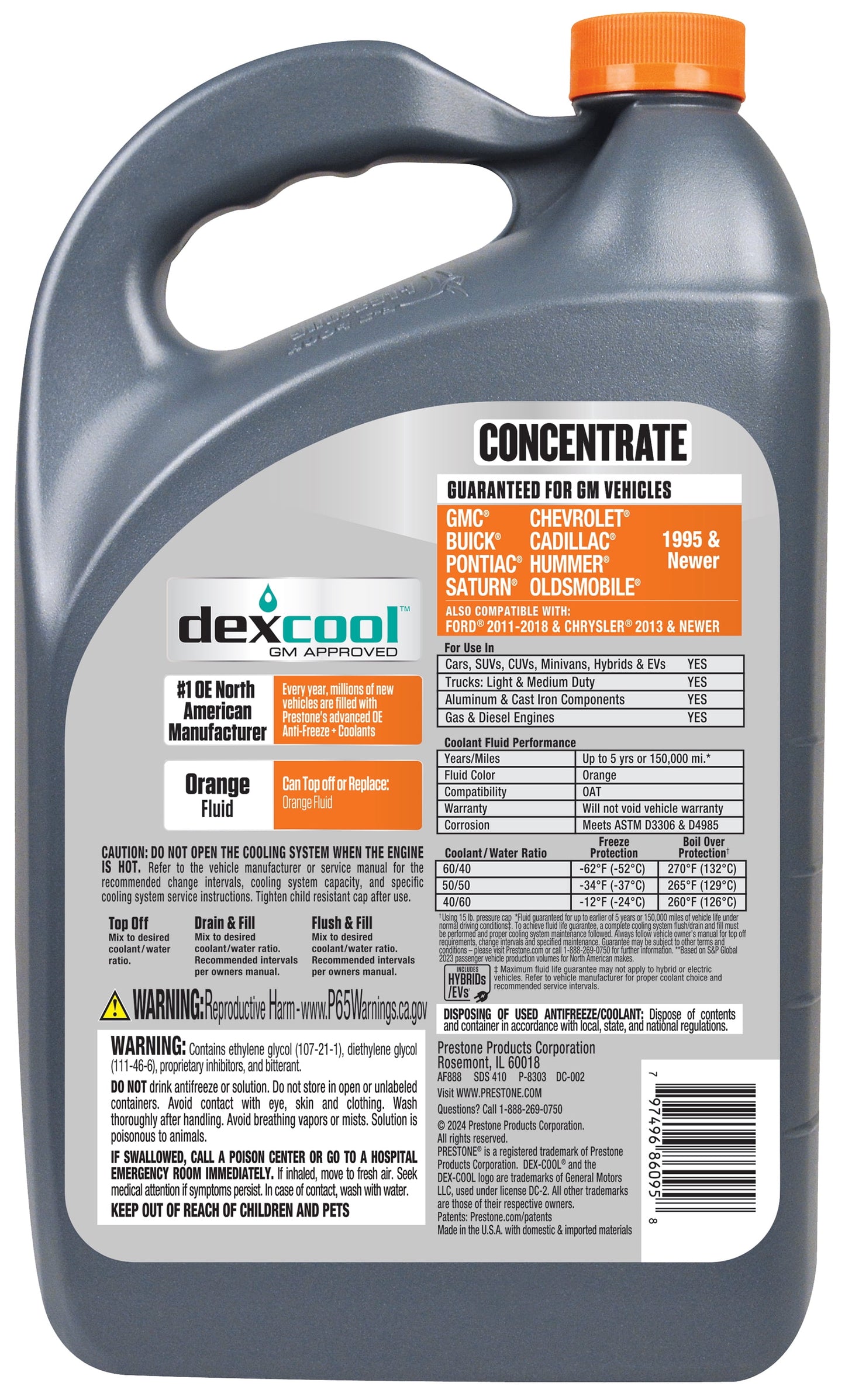 Prestone Dex-Cool Anitfreeze/Coolant Concentrate, 1gal