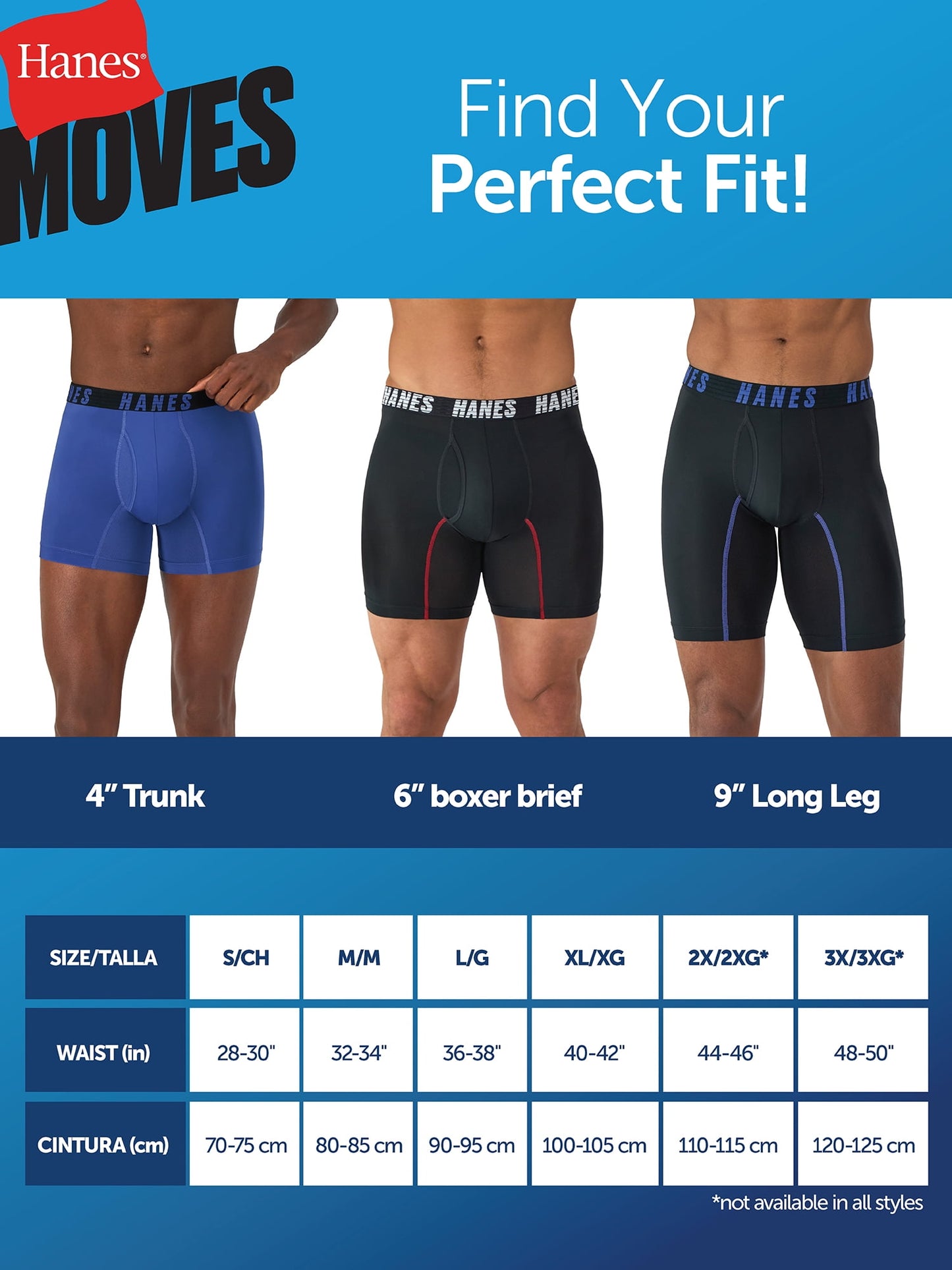 Hanes Moves Men’s Anti-Chafe Long Leg Boxer Brief, X-Temp, 3-Pack, 8" Inseam
