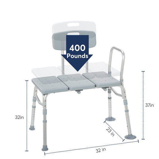 Drive Medical Plastic Tub Transfer Bench with Adjustable Backrest