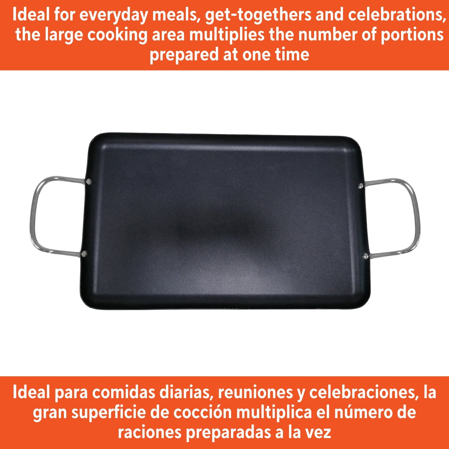 IMUSA Nonstick Stovetop Double Burner Griddle with Metal Handles, 19-Inch, Black