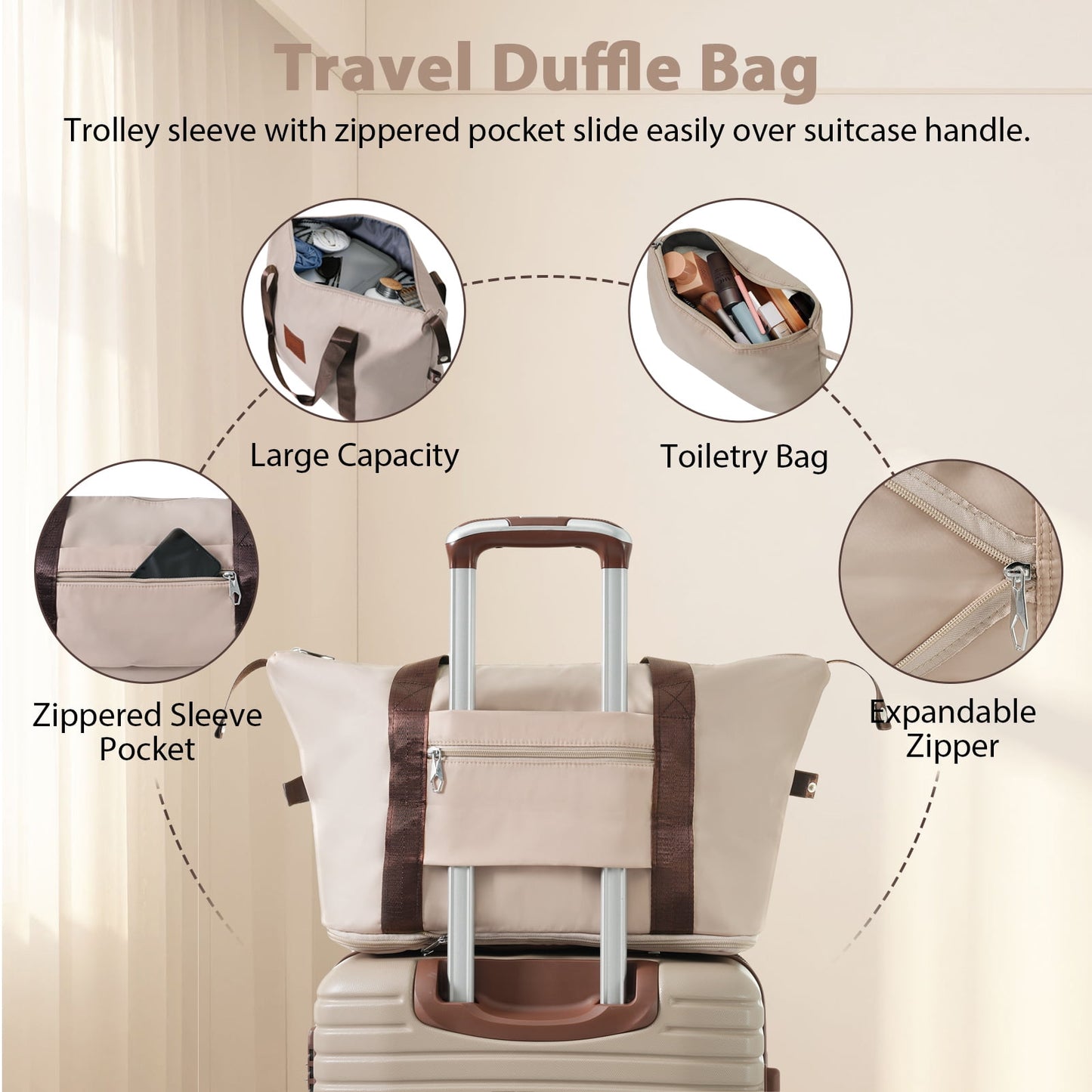 EUROCO 3 Piece Luggage Set, 20" Carry-on Suitcase with TSA Lock and Spinner Wheels, Lightweight Hardshell ABS Suitcase Set for Men Women,Khaki