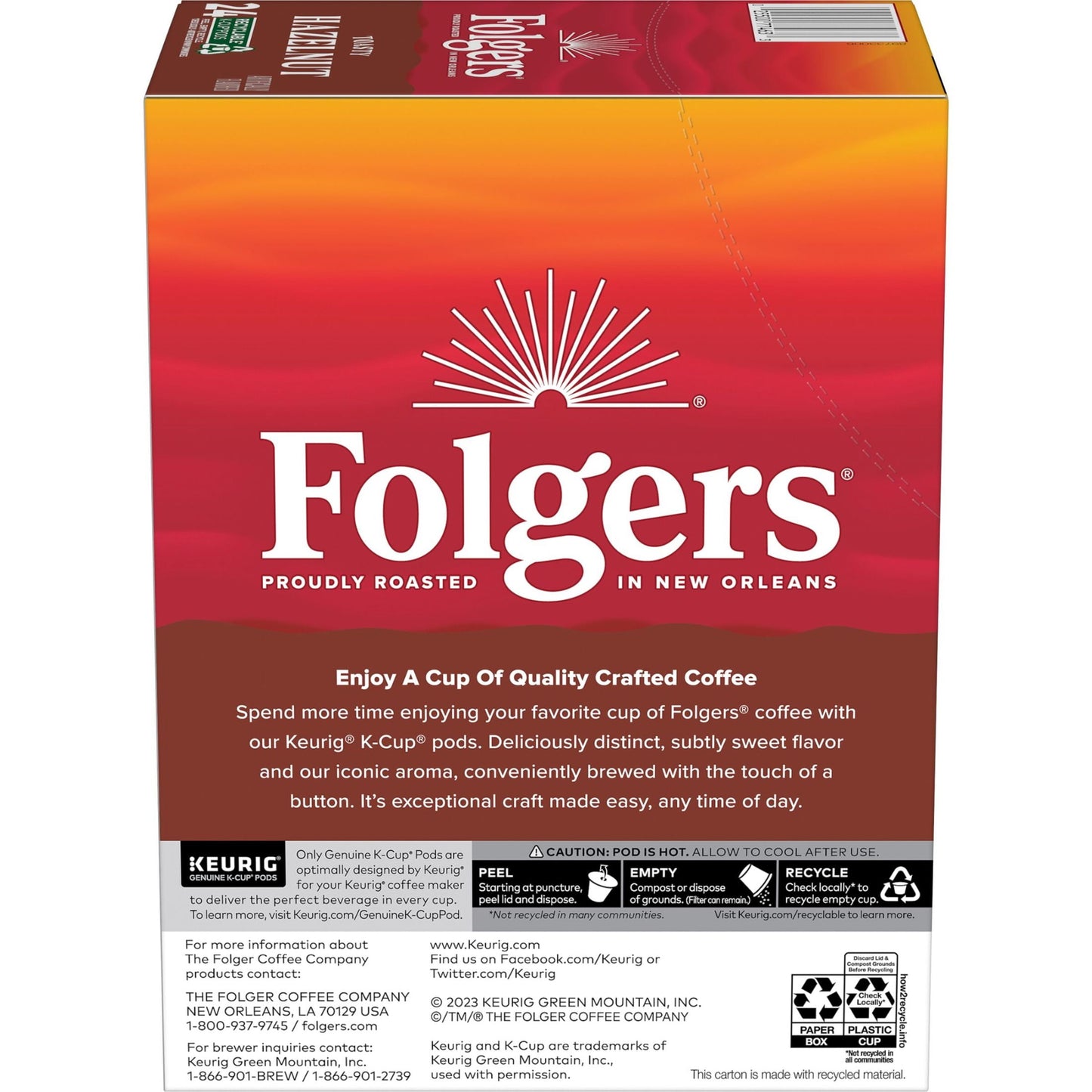 (4 pack) Folgers Toasty Hazelnut Artificially Flavored Coffee, Keurig K Cups, 24 Count Box