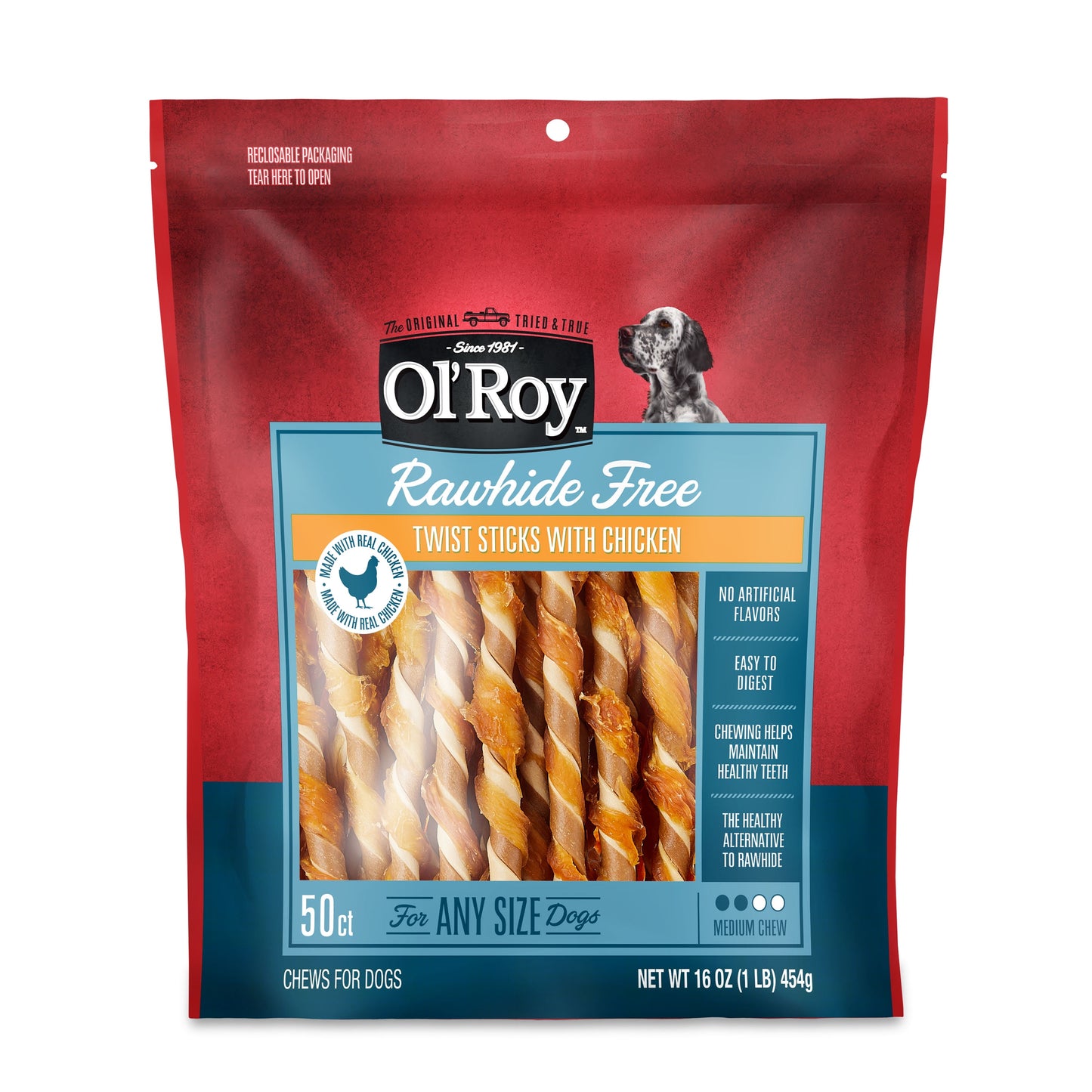 (2 pack) Ol' Roy Rawhide Free Twist Sticks with Chicken Dog Treats, 16 oz, 50 Count