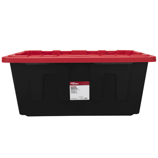 (Pack of 2) Hyper Tough 40 Gallon Extra Large Storage Bin with Snap Lid, Black and Red, Heavy Duty Plastic Storage Container