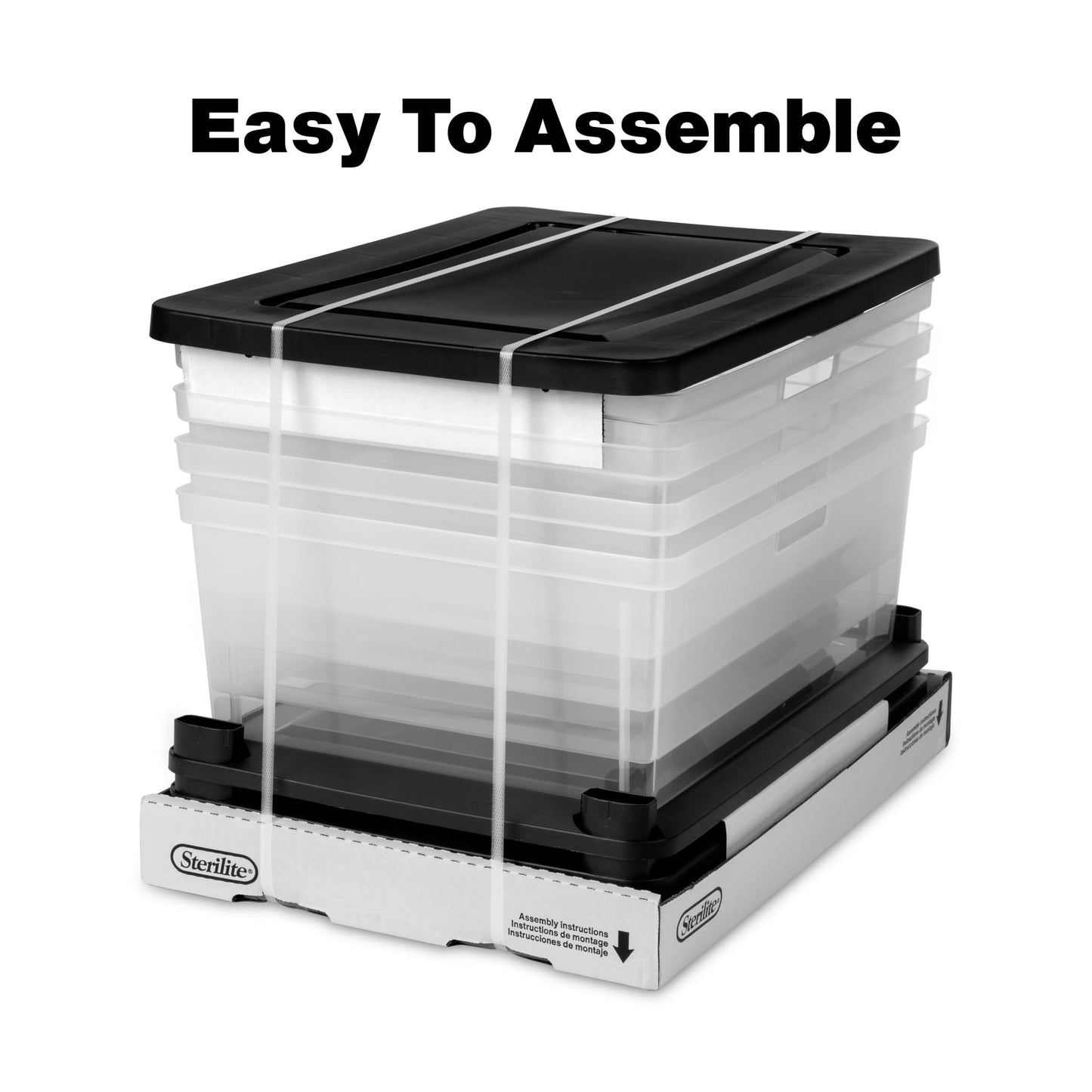 Sterilite Wide 4 Drawer Tower, Plastic Storage Organizer with Removable Clear Bins, Easy Assembly, No Tools Needed, Black