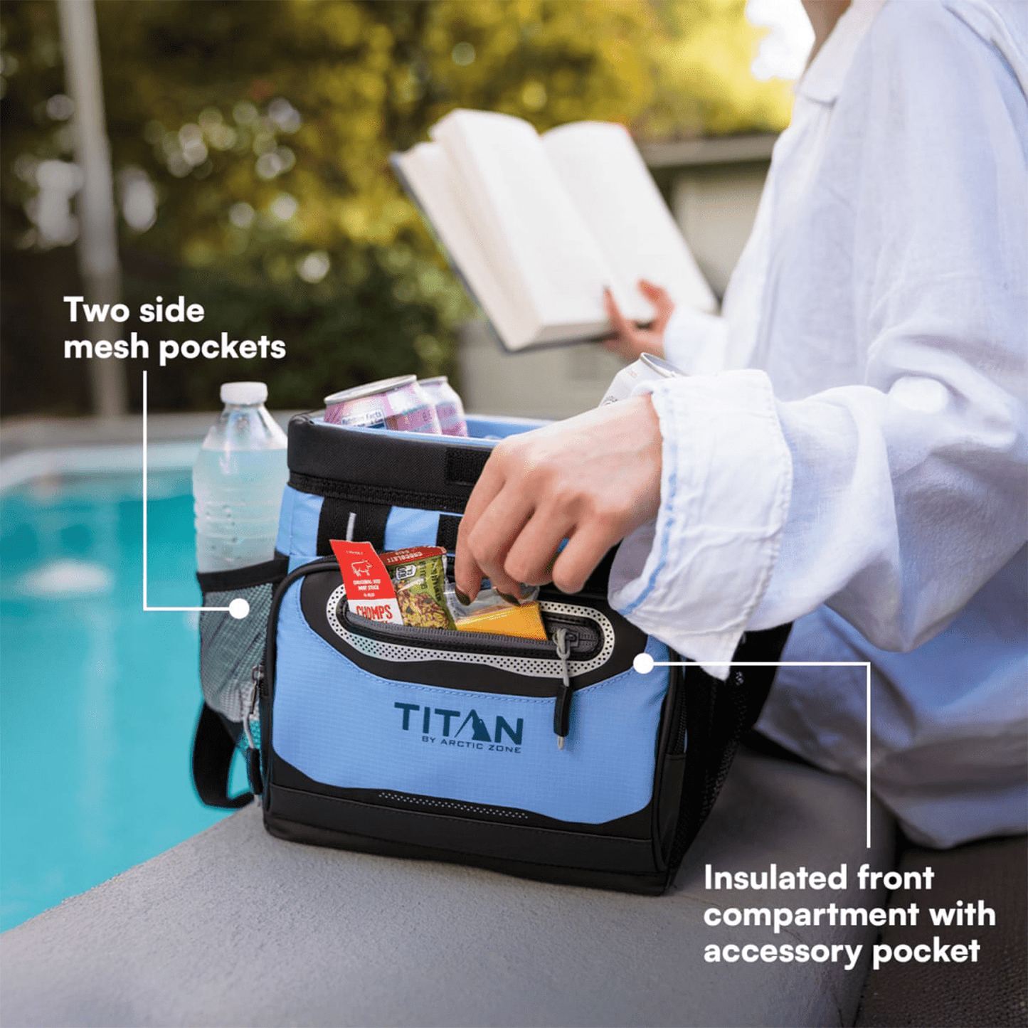 Titan by Arctic Zone 9 Can Zipperless Soft Cooler, 6 Quart, Rainwash Blue