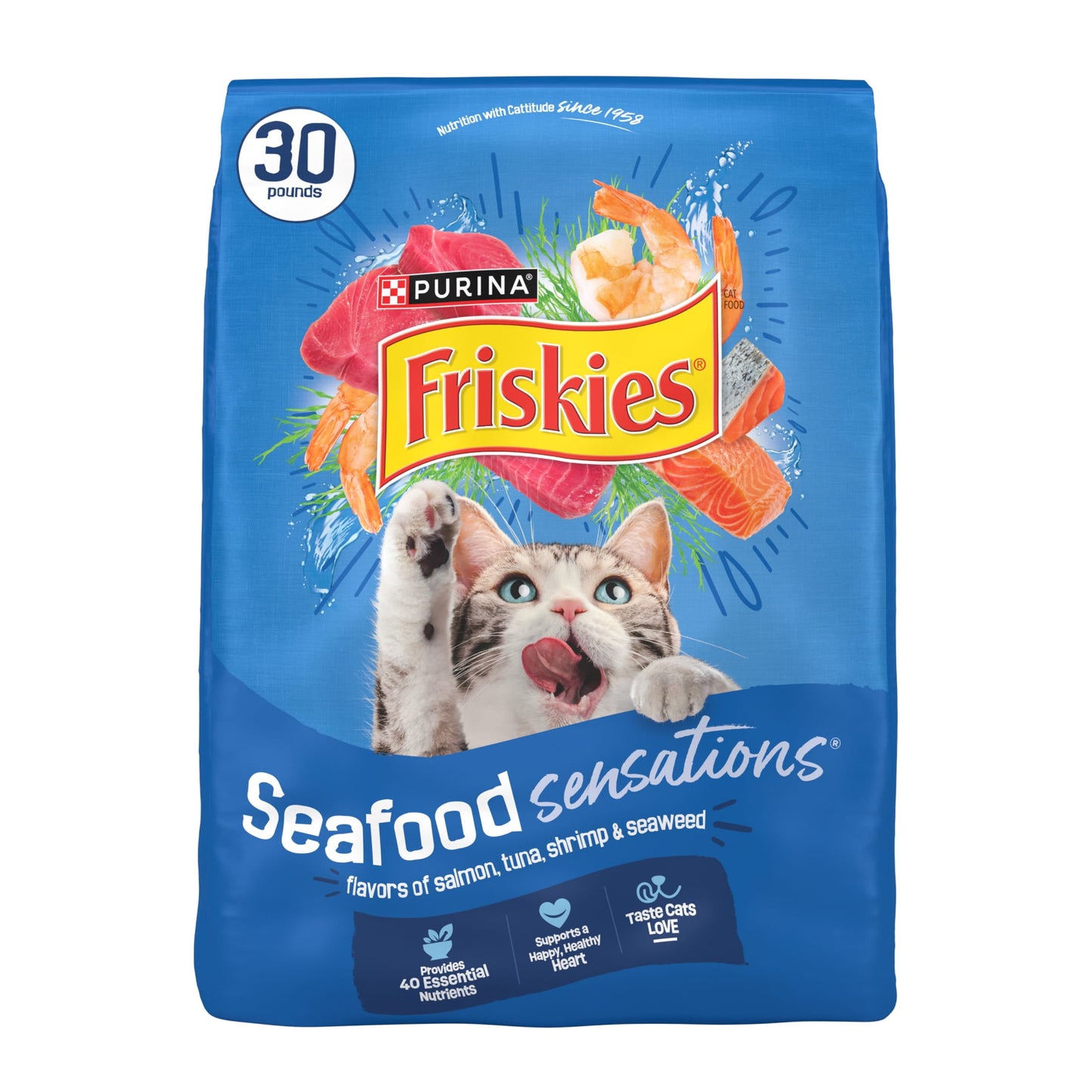 (2 pack) Purina Friskies Dry Cat Food Seafood Sensations With Salmon, Tuna, and Shrimp Flavors, 30 lb Bag