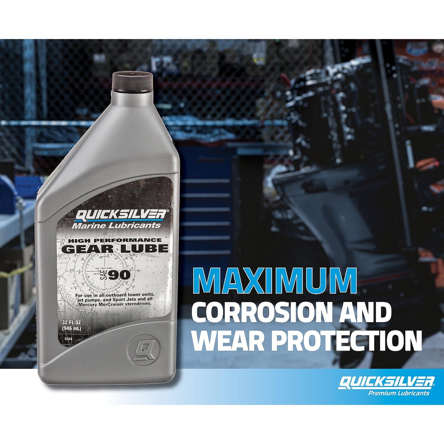 Quicksilver SAE 90 High Performance Gear Lube for Outboards and Sterndrives, 32 oz