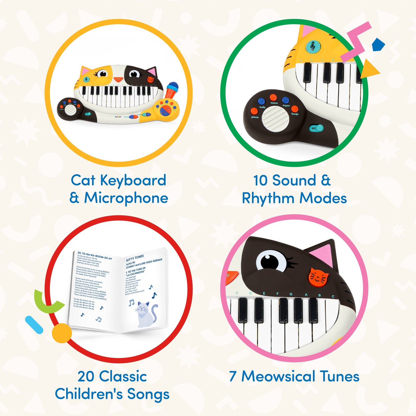 Battat Meowsic Calico Cat Piano Keyboard Animal Instrument Musical Toy for Toddlers 2 Years +