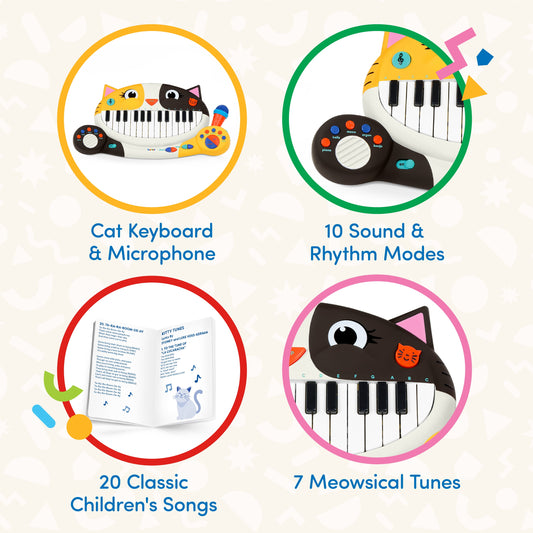 Battat Meowsic Calico Cat Piano Keyboard Animal Instrument Musical Toy for Toddlers 2 Years +