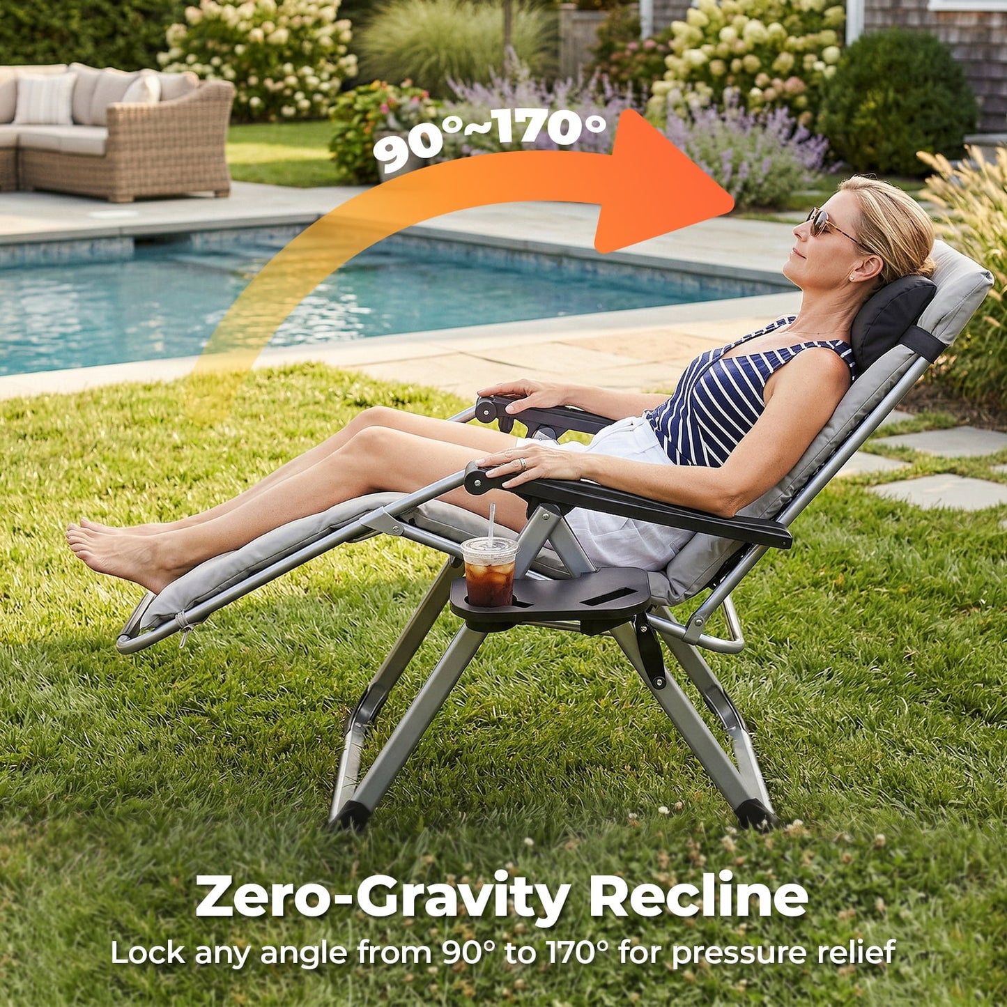 Alvantor Zero Gravity Chair with 440lbs Capacity, Foldable Outdoor Lounge, Black/Blue/Brown