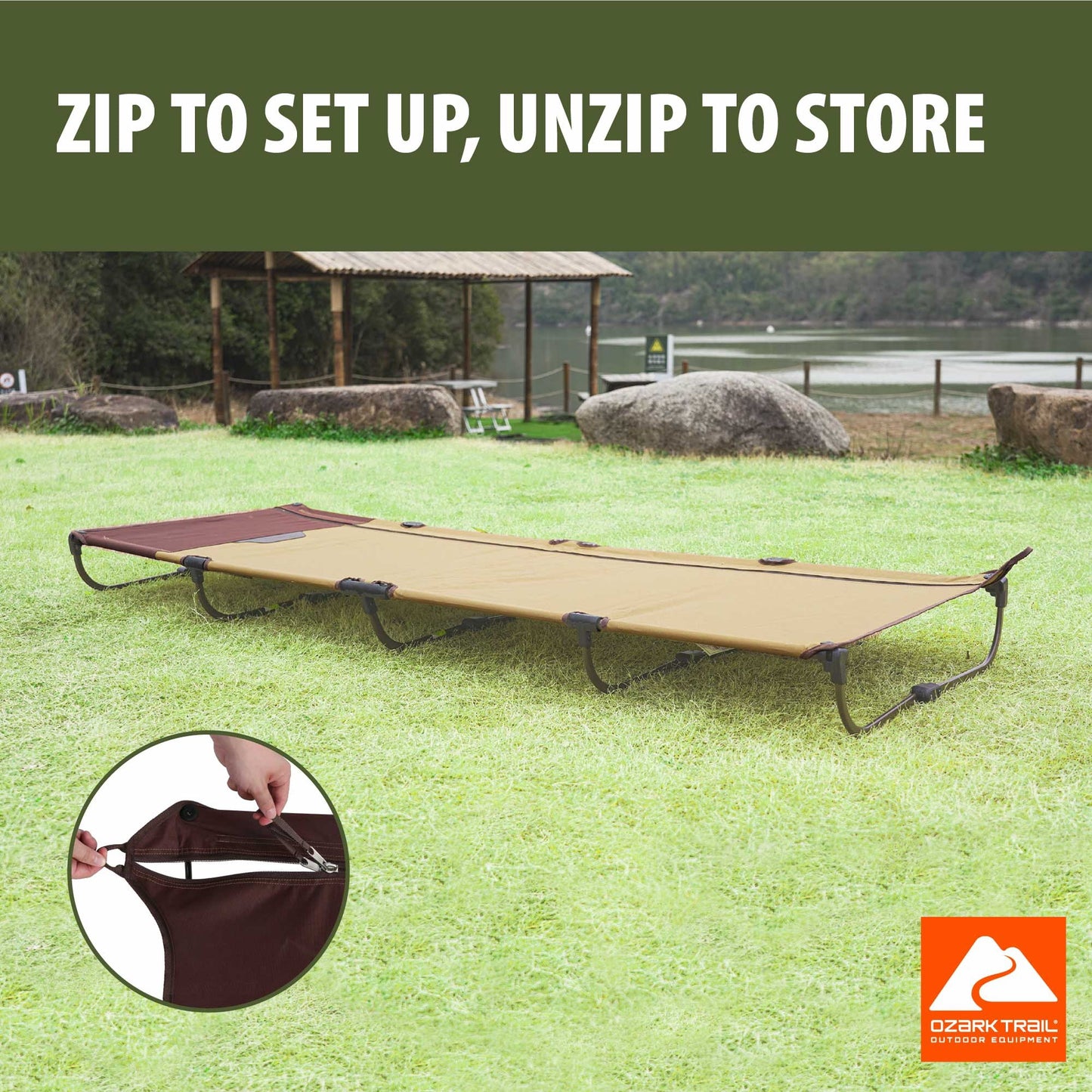 Ozark Trail Zipper Cot, Adult, 75.5" x26" x 5.5"