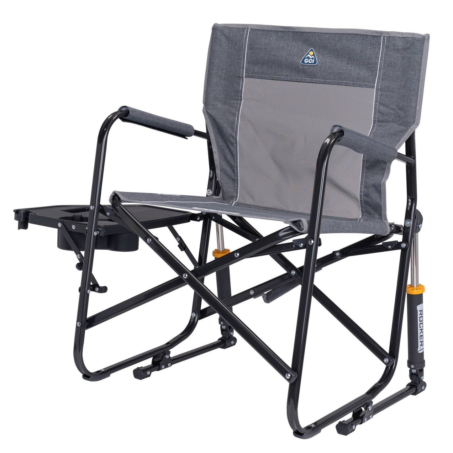GCI Outdoor Freestyle Rocker with Side Table Foldable Rocking Camp Chair, Heathered Pewter