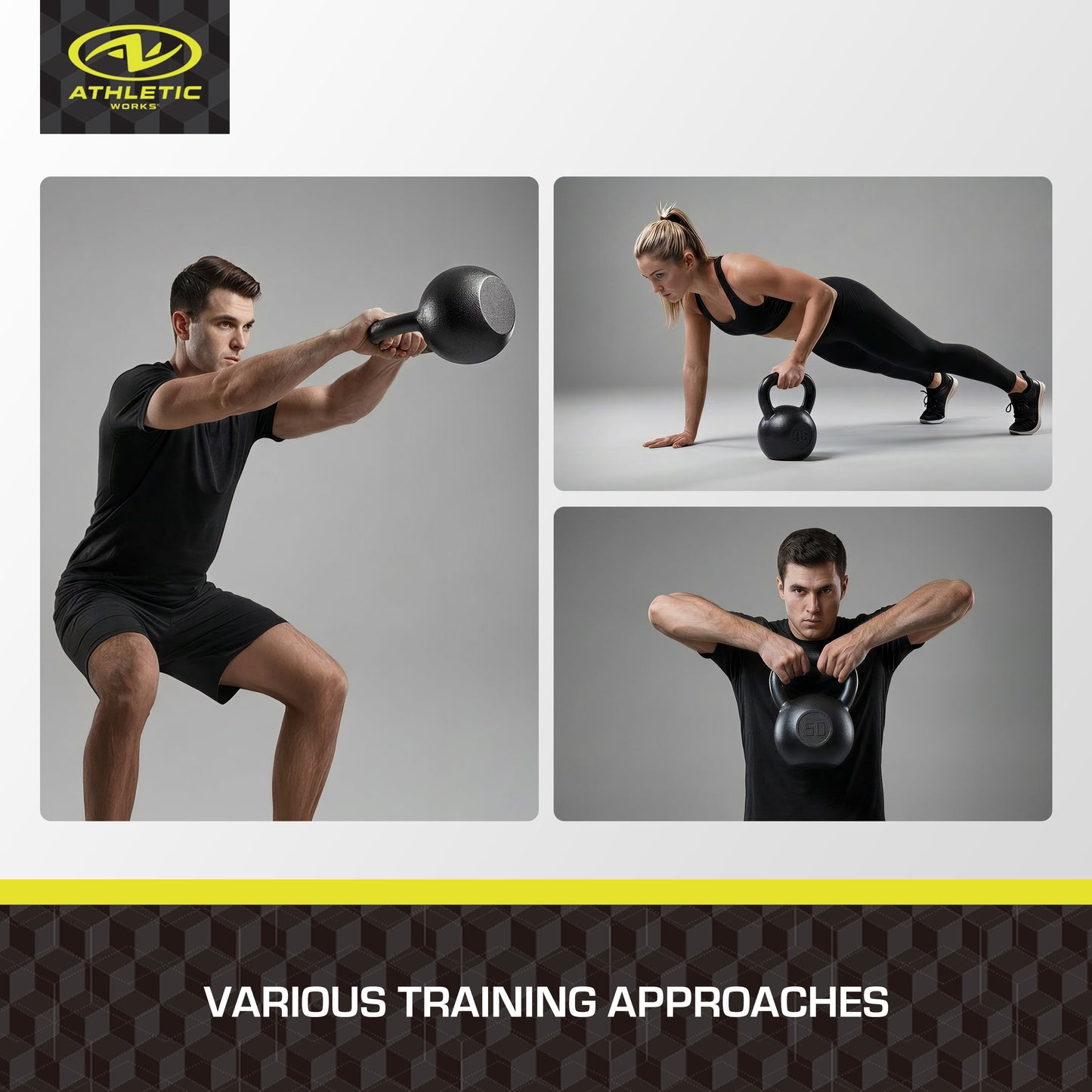 Athletic Works 50lb Kettlebell, Casting Iron, Durable Black Hammertone Finish, Black