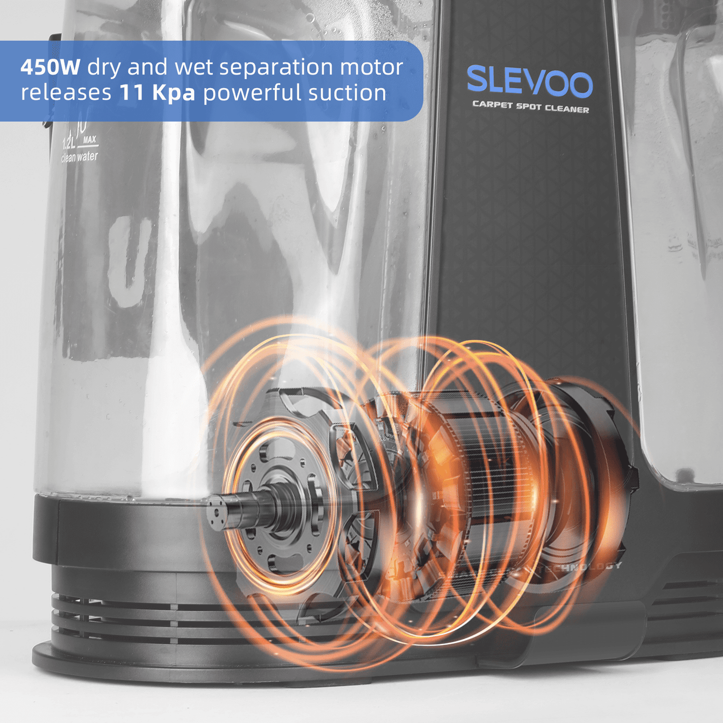 Slevoo Portable Carpet Cleaner, Upholstery Cleaner with Pet Spot Stain Remover, 11Kpa Strong Suction, 450W Powerful Motor
