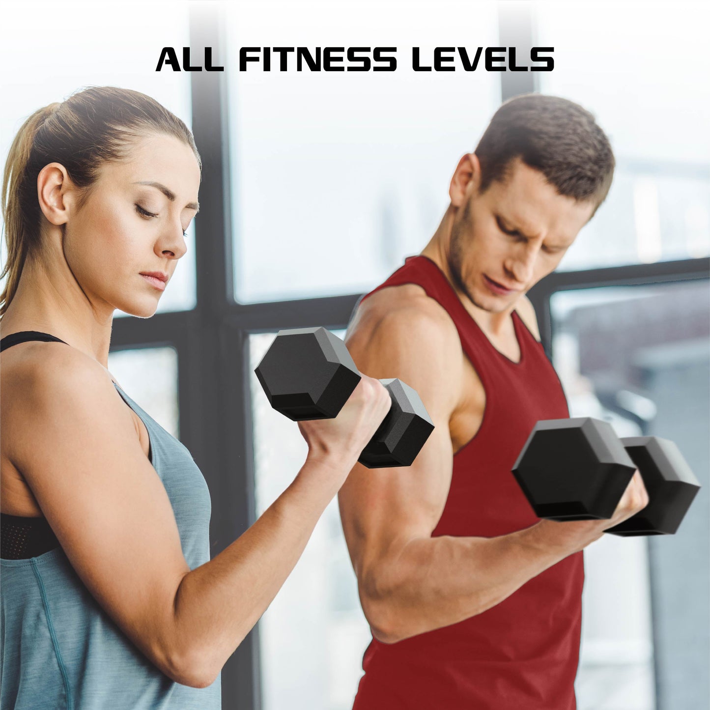 FitRx 10lbs Rubber Hex Dumbbell Set – Solid Steel Handles, Durable Rubber Coating, Anti-Roll Weights for Fitness, Pair