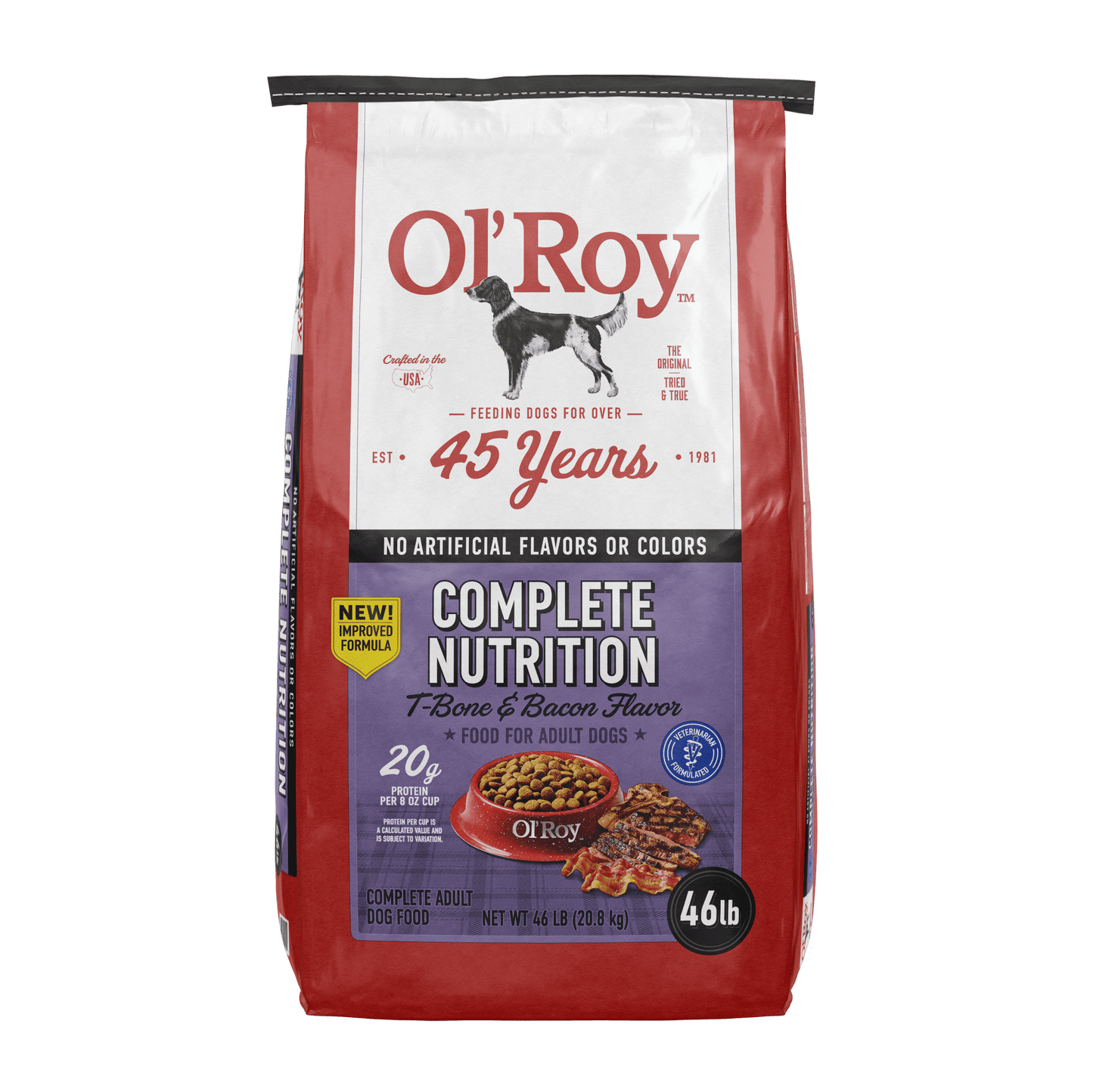 (2 pack) Ol' Roy Complete Nutrition T-Bone and Bacon Flavor Dry Dog Food, 46 lb Bag