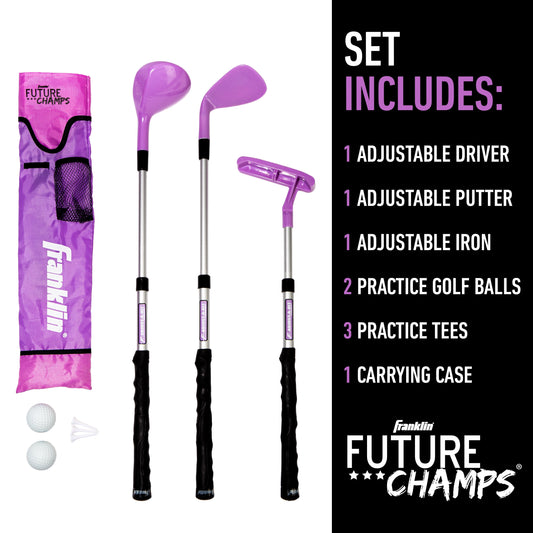 Franklin Sports Kids Golf Set - Youth Adjustable Plastic Golf Club Set - Kids Plastic Golf Set with Bag and Balls - Adjustable Length Clubs for Toddlers - Pink