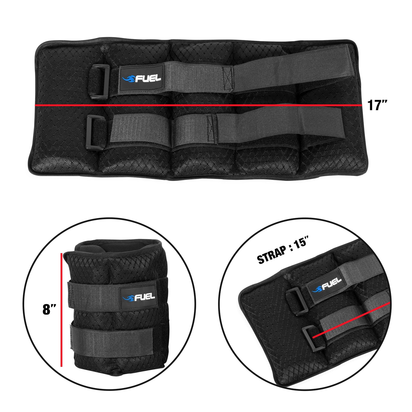 Fuel Pureformance Unisex Adjustable Wrist & Ankle Weights, 10-Pound Pair (20lb Total - 5 Removable Weight Packs)