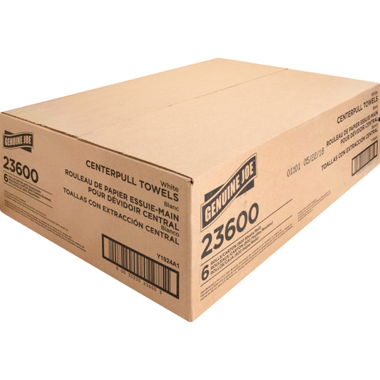 Genuine Joe Solutions Center Pull Paper Towel, White, 600 Sheets
