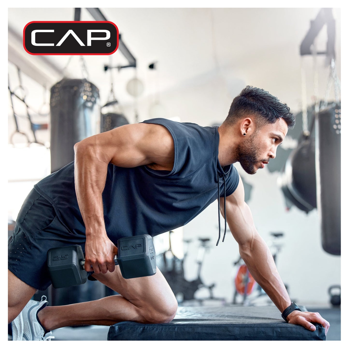 New CAP, 25lb Coated Rubber Hex Dumbbell, Pair (Ergonomic Contoured Steel Handle, Durable Rubber Coated Weight set)