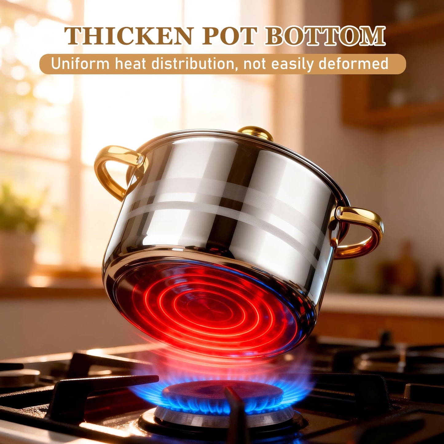 Home Sauce Pot, TAIMASI 5 PCS Stainless Steel Stock Pot with Lid for Pasta, Soup, Non Stick Stainless Steel Cookware Set Cooking Pot for All Cooktops