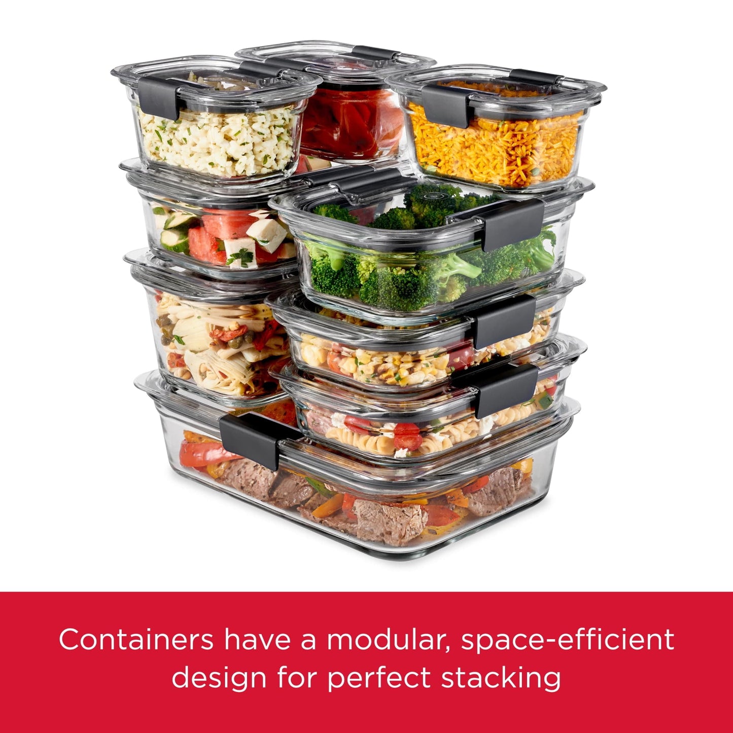 Rubbermaid Brilliance Glass Set of 4 Food Storage Containers with Latching Lids, 3.2 Cups