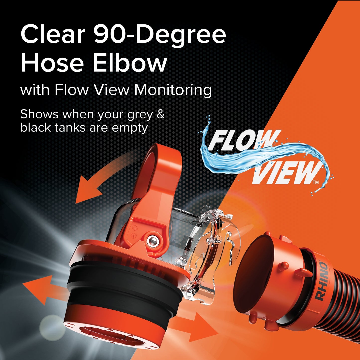 Camco Rhino RV Sewer Hose Elbow with Drain Lock Adapter for Camping, 1 Pack - Orange (39730)