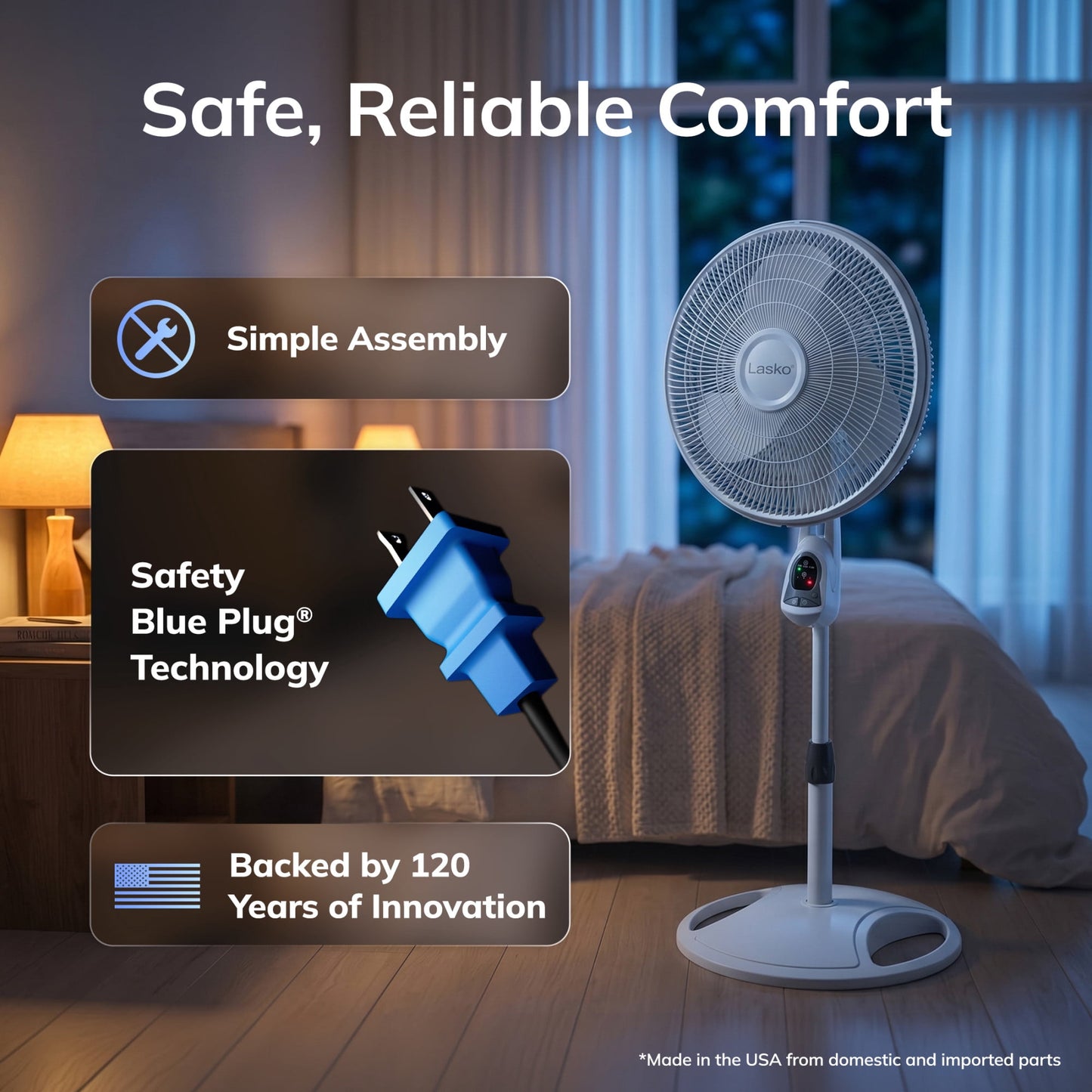 Lasko 16" 3-Speed Oscillating, Remote, Timer, Adjustable Height Pedestal Fan 1646