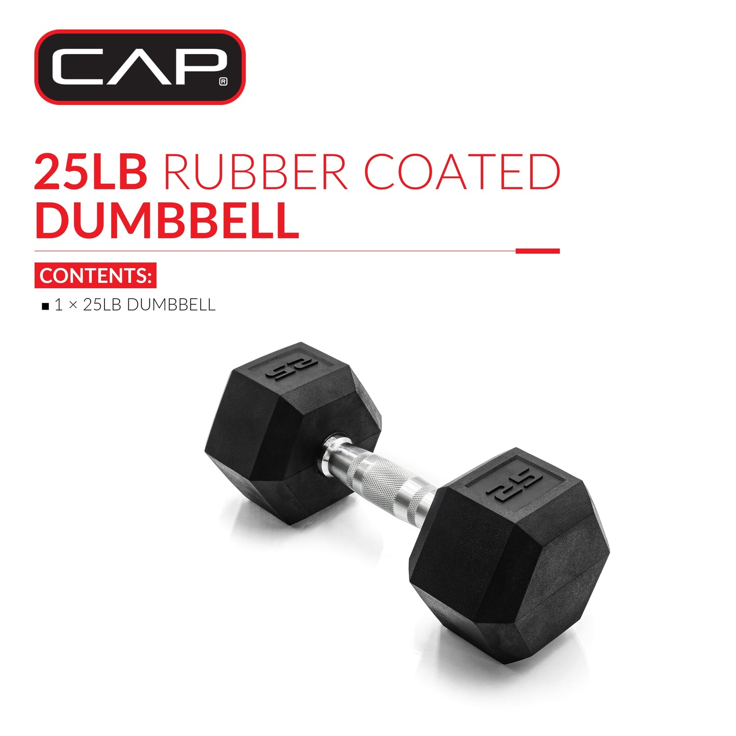 CAP Barbell, 25lb Rubber Hex Dumbbell, Single