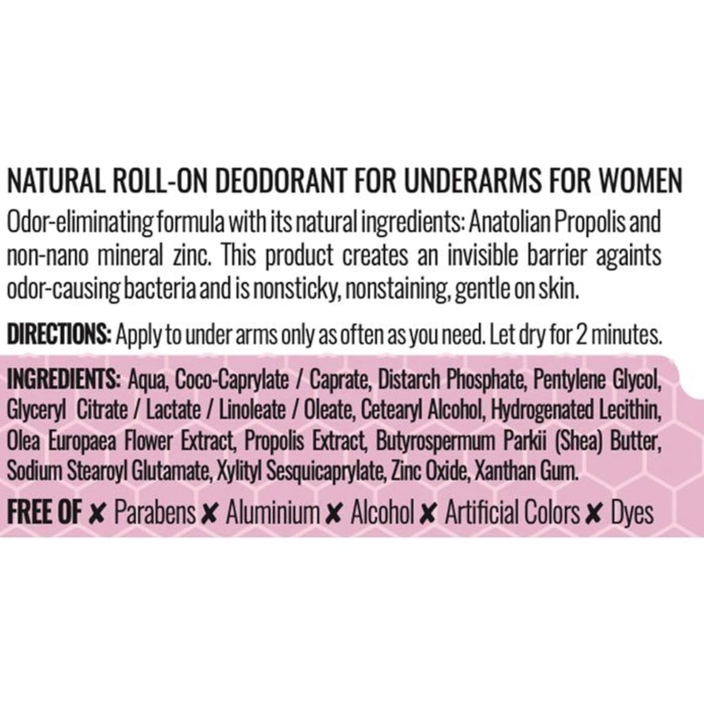 Bee and You Deodorant for Women, Roll On, Propolis, Shea Butter, Mineral Zinc, Floral Fresh Scent, Light, Fresh Cooling