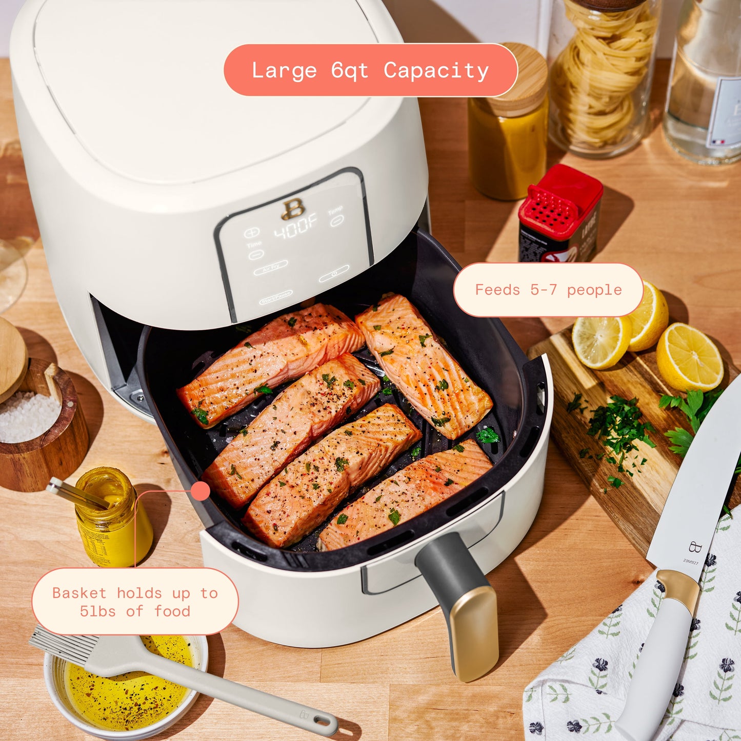 Beautiful 6 Qt Air Fryer with TurboCrisp Technology, EverGood Ceramic Nonstick Coating, White Icing by Drew Barrymore