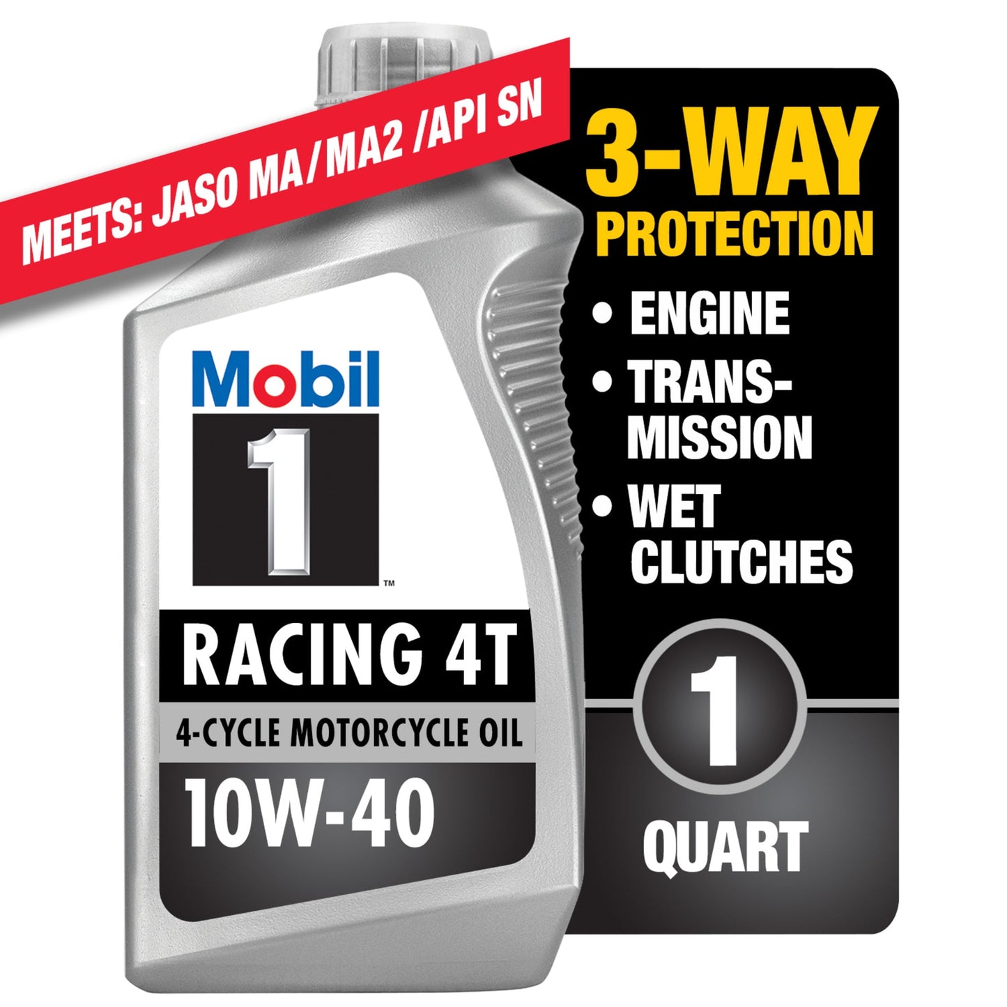 (3 pack) Mobil 1 Racing 4T Full Synthetic Motorcycle Oil 10W-40, 1 Quart