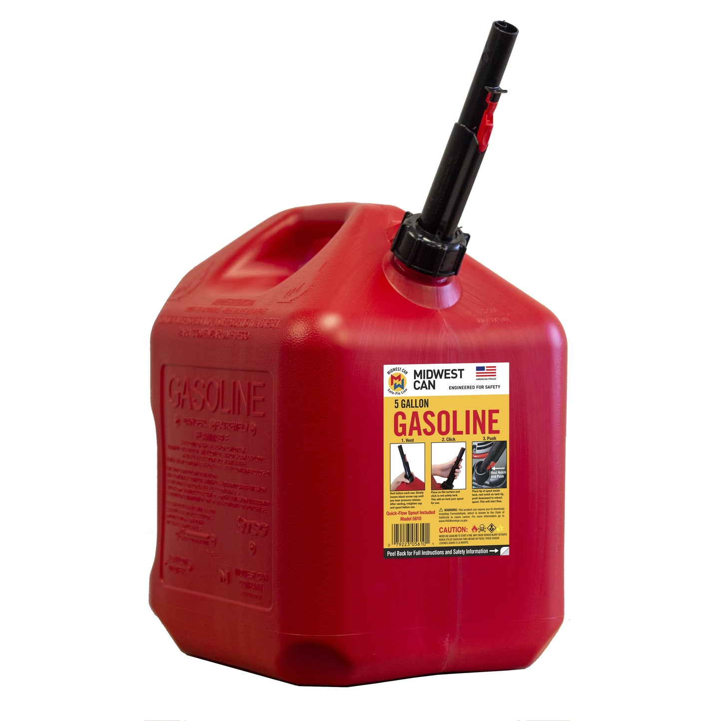 (2 pack) Midwest Can Company, 5 Gallon Capacity Gas Can with Flame Mitigation Device, Red
